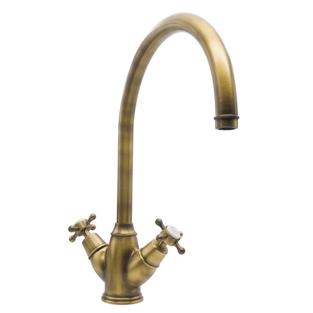 Bidbury & Co. Yorkley C-spout Crosshead Handles With Dual Lever Mixer Tap Patinated Brass 57865650
