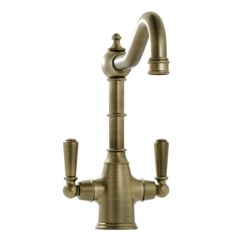 Bidbury & Co Bickton Monobloc Kitchen Mixer Tap with Twin Lever Metal Handles in Patinated Brass
