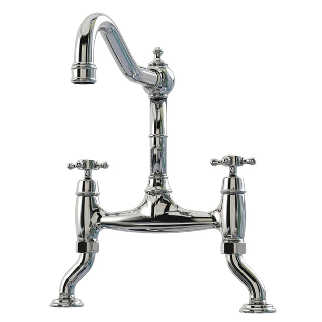 Bidbury & Co Fairford Country Style Spout Traditional Bridge Tap with Crosshead Handles in Chrome