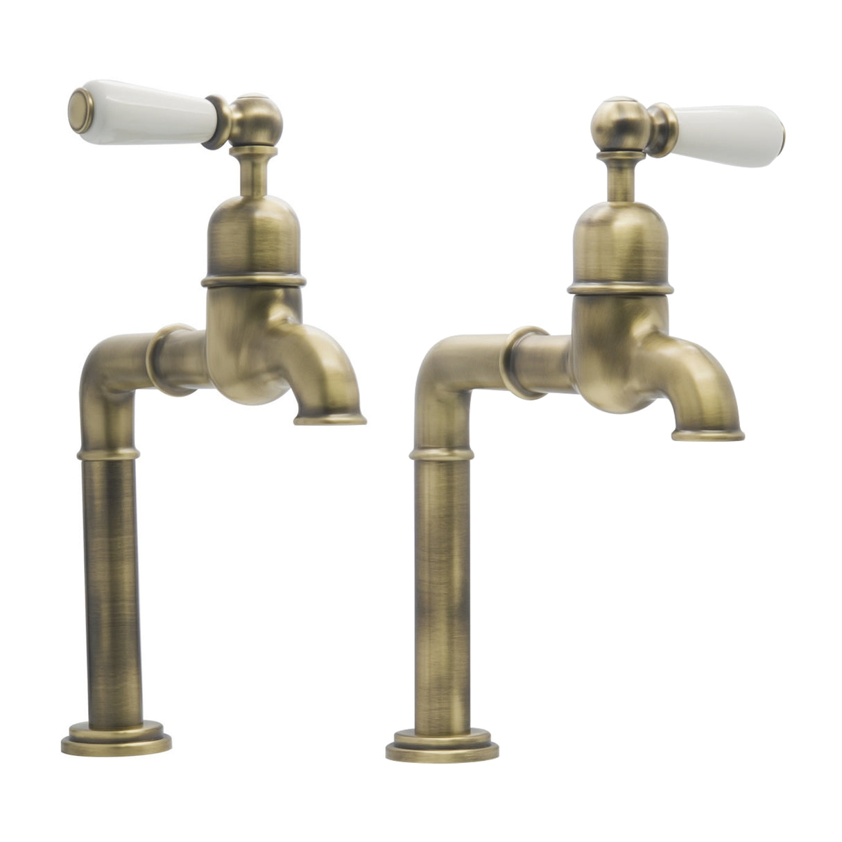 Bidbury & Co Hanford Bibcock Taps with Porcelain Handles in Patinated Brass