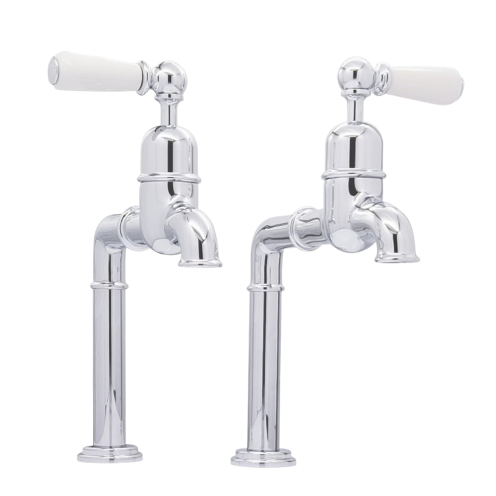 Bidbury & Co Hanford Bibcock Taps with Porcelain Handles in Polished Chrome
