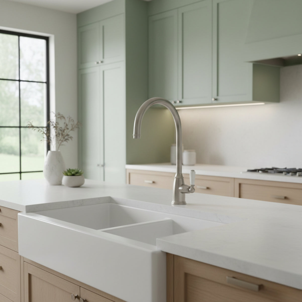 Bidbury & Co Malvern C-Spout  Porcelain Handles Mixer Tap With Single Lever Life Style