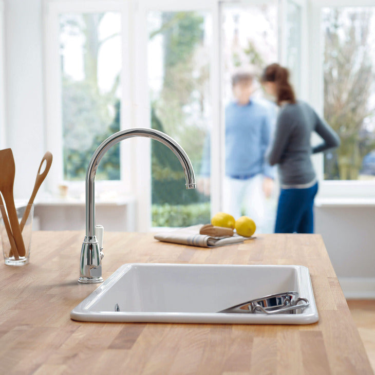 Bidbury & Co. Malvern Kitchen Mixer Tap with White Tipped Lever Handle & Elegant Sweeping Spout