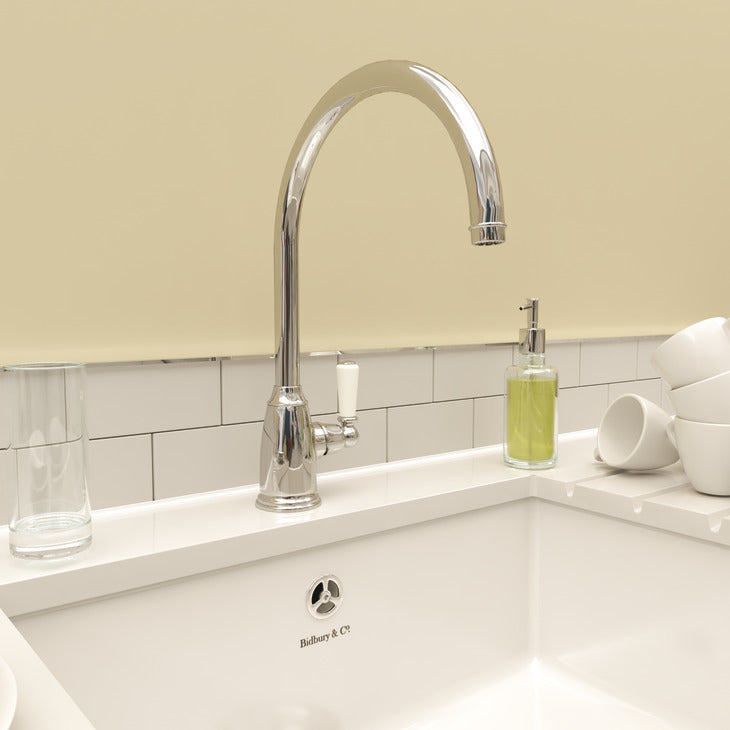 Bidbury & Co. Malvern Kitchen Mixer Tap with White Tipped Lever Handle & Elegant Sweeping Spout