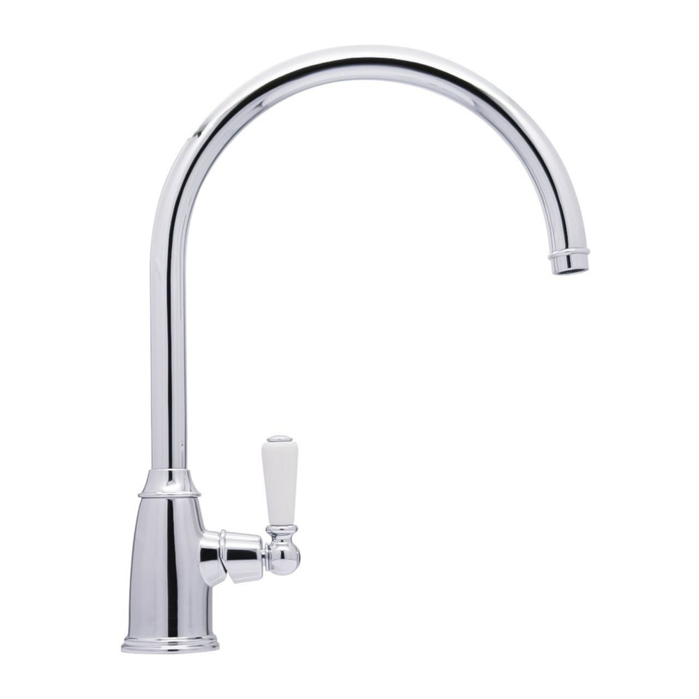 Bidbury & Co Malvern C-Spout  Porcelain Handles Mixer Tap With Single Lever Side View