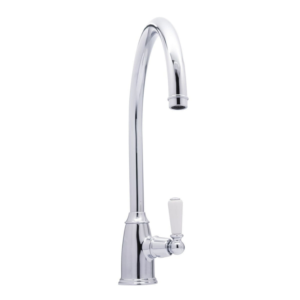 Bidbury & Co Malvern C-Spout  Porcelain Handles Mixer Tap With Single Lever in Chrome