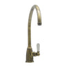 Bidbury & Co Malvern C-Spout  Porcelain Handles Mixer Tap With Single Lever in Patinated Brass