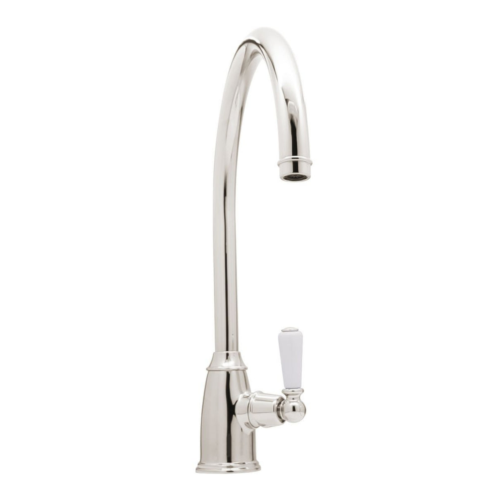 Bidbury & Co Malvern C-Spout  Porcelain Handles Mixer Tap With Single Lever in Polished Nickel