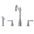 Bidbury & Co Stockwell Country Style Spout 4-Hole Mixer Tap with Metal Lever Handles and Pull Out Spray in Chrome