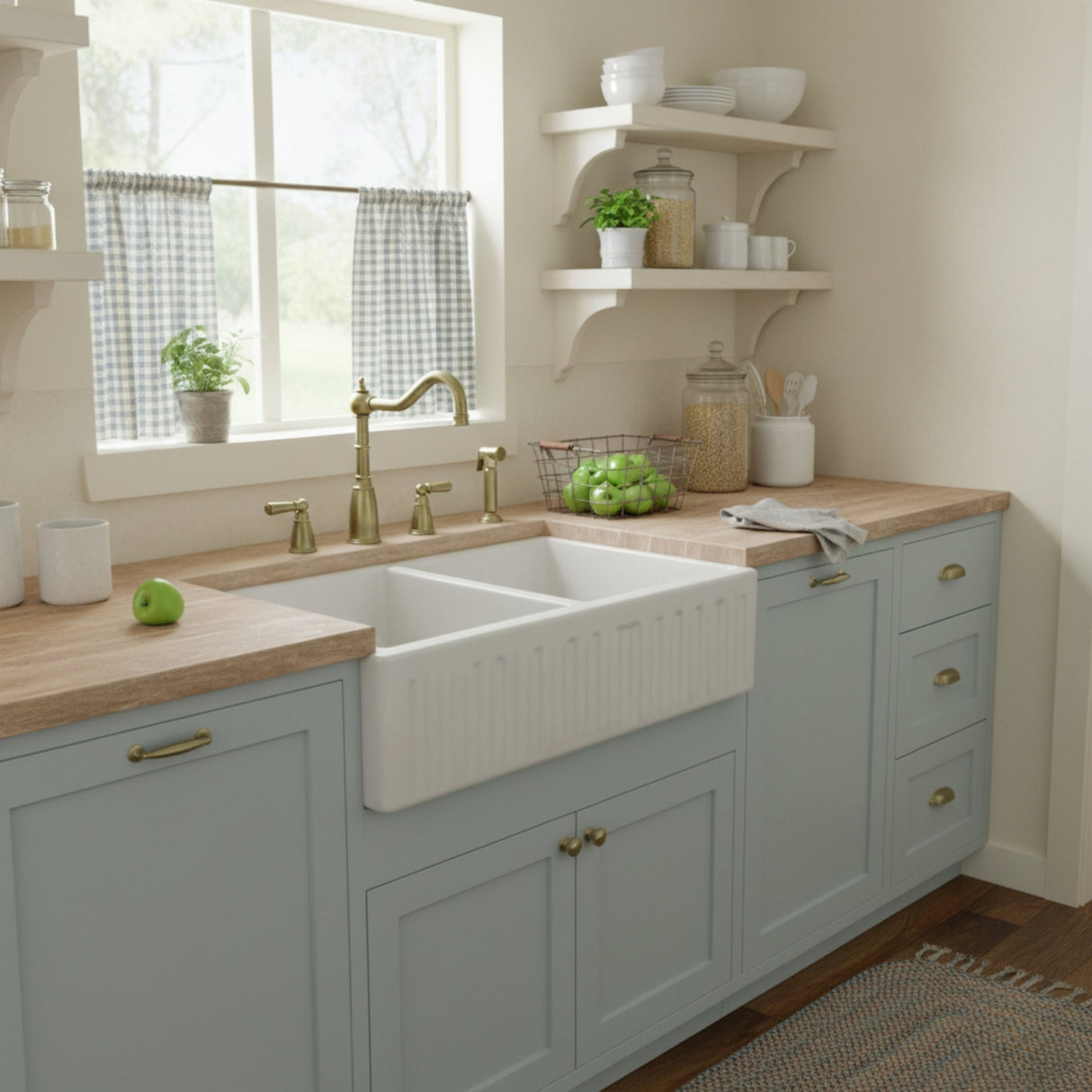 Bidbury & Co Stockwell Country Style Spout 4-Hole Mixer Tap with Metal Lever Handles and Pull Out Spray in Old English Brass Life Style