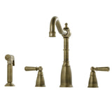 Bidbury & Co Stockwell Country Style Spout 4-Hole Mixer Tap with Metal Lever Handles and Pull Out Spray in Patinated Brass
