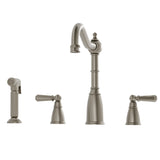 Bidbury & Co Stockwell Country Style Spout 4-Hole Mixer Tap with Metal Lever Handles and Pull Out Spray in Pewter