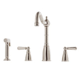 Bidbury & Co Stockwell Country Style Spout 4-Hole Mixer Tap with Metal Lever Handles and Pull Out Spray in Polished Nickel