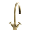 Bidbury & Co Yorkley C-Spout Crosshead Handles with Dual Lever Mixer Tap in Old English Brass