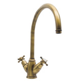 Bidbury & Co Yorkley C-Spout Crosshead Handles with Dual Lever Mixer Tap in Patinated Brass