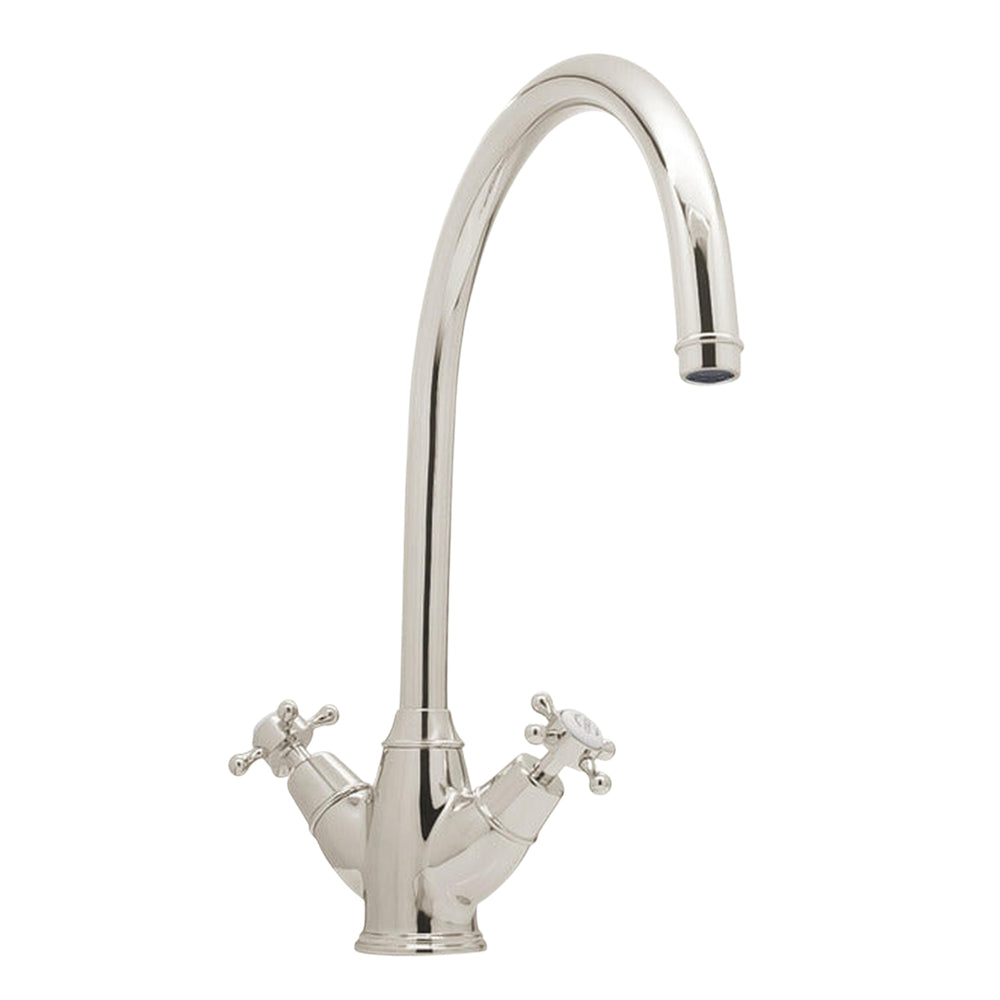 Bidbury & Co Yorkley C-Spout Crosshead Handles with Dual Lever Mixer Tap in Polished Nickel