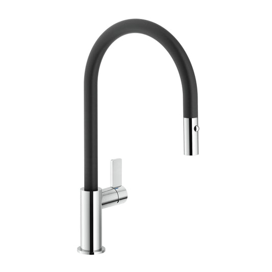 Nobili Flag J Pull-Out Spout Kitchen Tap in Chrome & Black-The Tap Collection