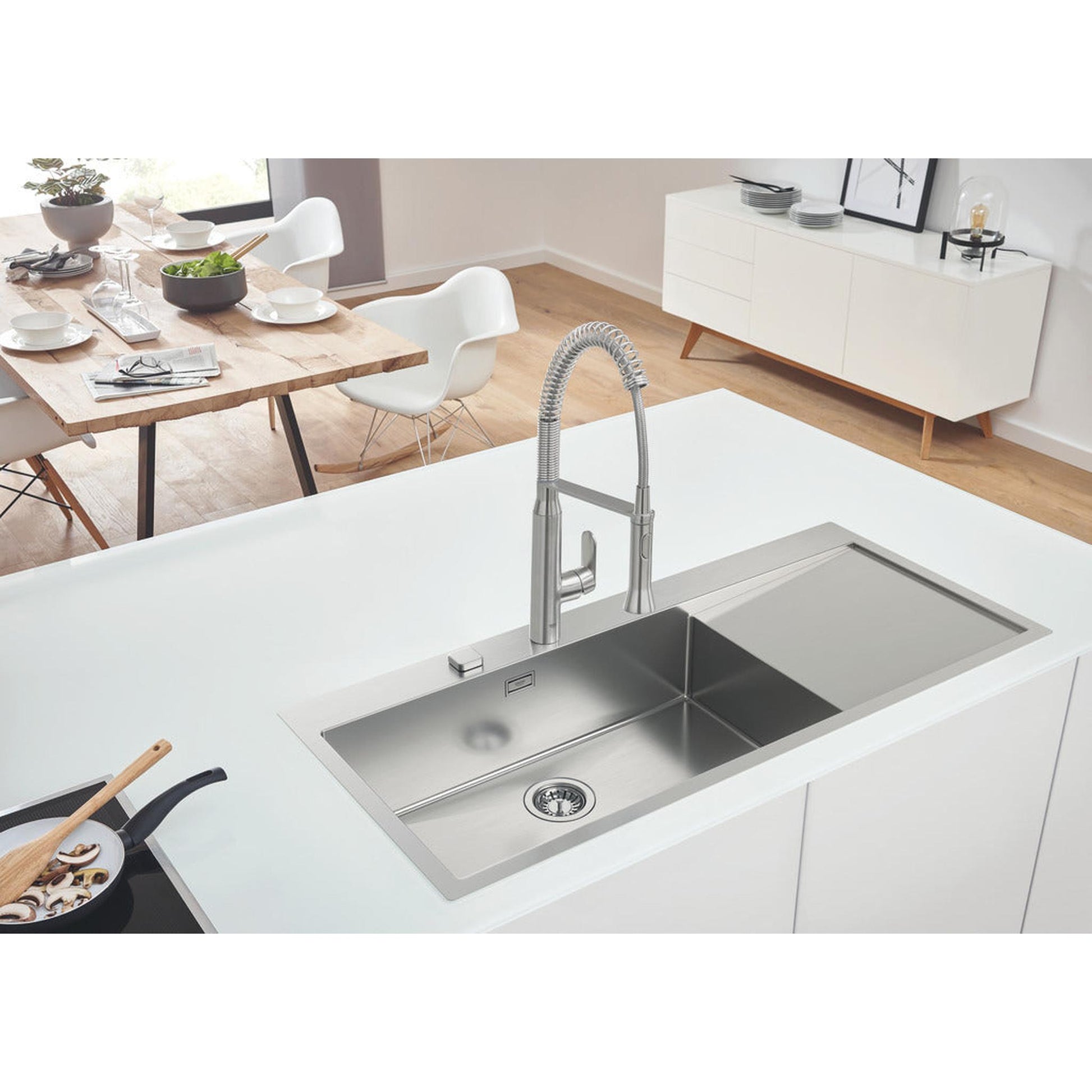 GROHE K1000 Flush Mount, Inset Mount Single Bowl Kitchen Sink For 800mm Cabinet in Stainless Steel Satin 57040442 Lifestyle