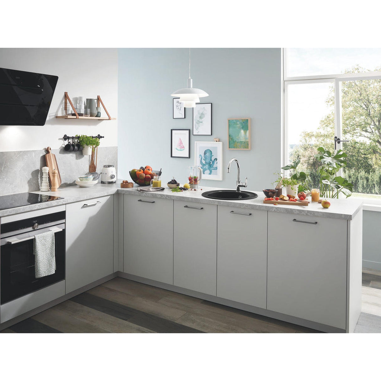 GROHE K200 Inset Mount Single Bowl, Quartz Composite Kitchen Sink For 500mm Cabinet in Stainless Steel Black 57041430 Lifestyle