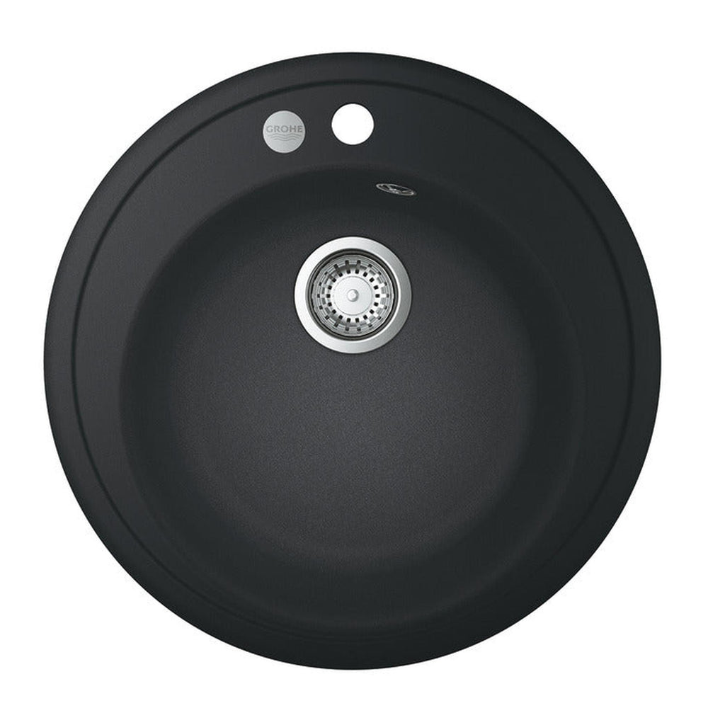 GROHE K200 Inset Mount Single Bowl, Quartz Composite Kitchen Sink For 500mm Cabinet in Stainless Steel Black - Front View