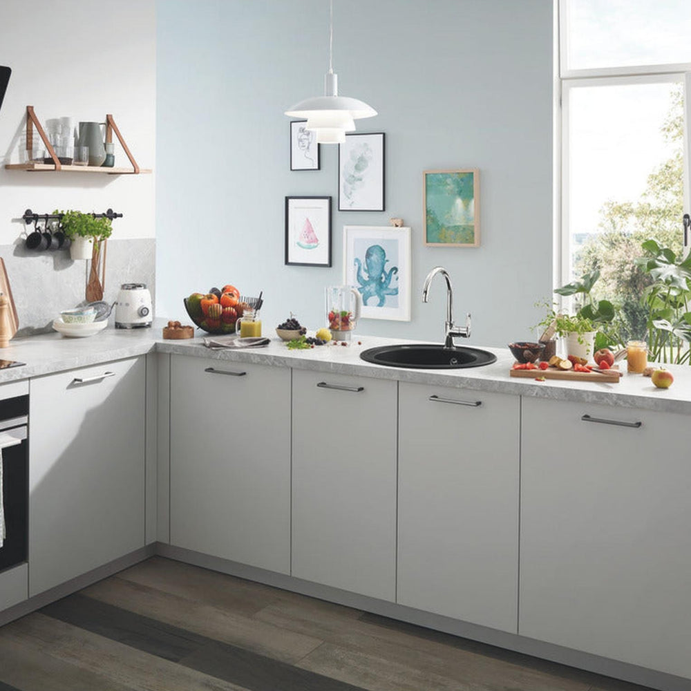 GROHE K200 Inset Mount Single Bowl, Quartz Composite Kitchen Sink For 500mm Cabinet in Stainless Steel Black - Lifestyle