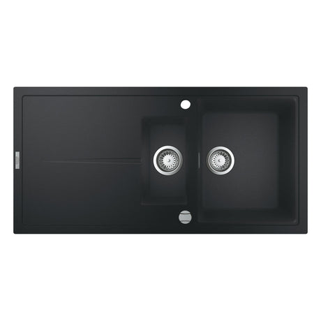GROHE K400 Inset Mount One and Half Bowl, Quartz Composite Kitchen Sink For 600mm Cabinet in Stainless Steel Black 57041470