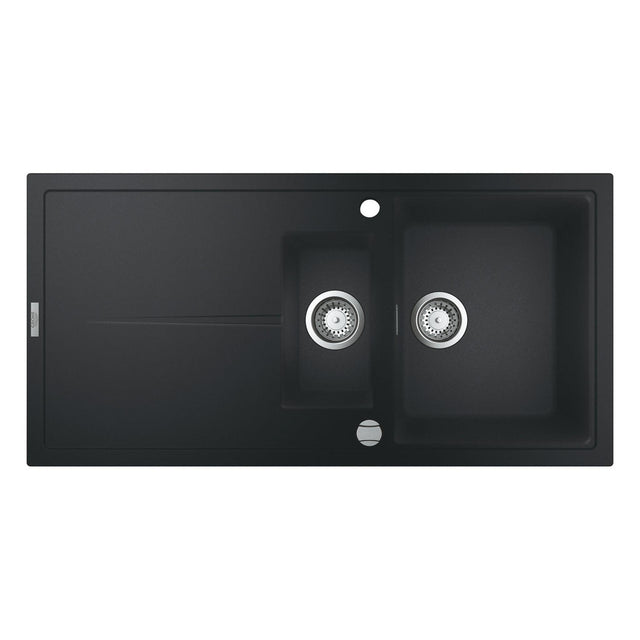 GROHE K400 Inset Mount One and Half Bowl, Quartz Composite Kitchen Sink For 600mm Cabinet in Stainless Steel Black 57041470