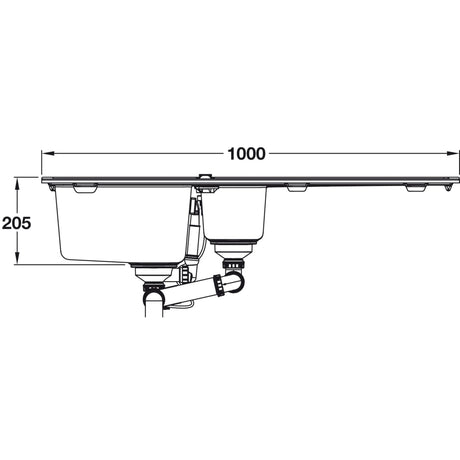GROHE K400 Inset Mount One and Half Bowl, Quartz Composite Kitchen Sink For 600mm Cabinet in Stainless Steel Black 57041470 Dimension
