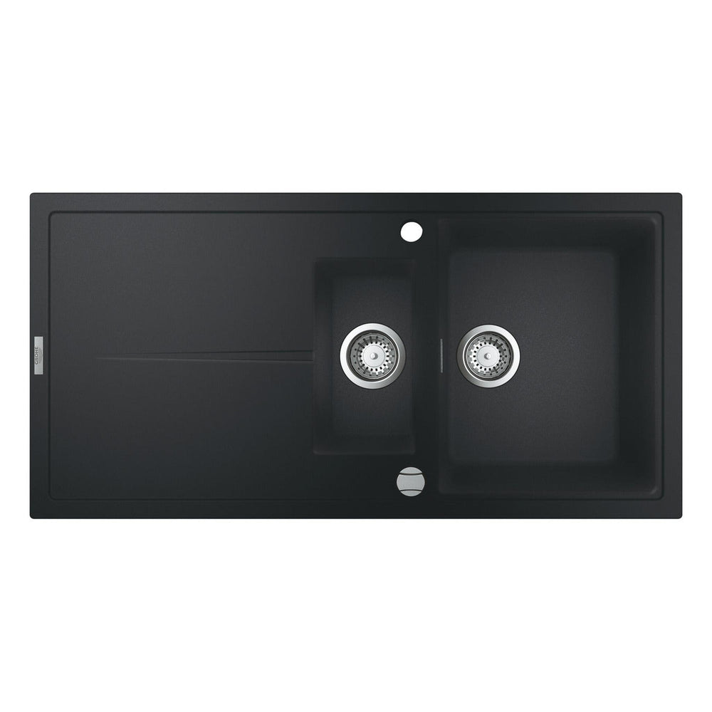 GROHE K400 Inset Mount One and Half Bowl, Quartz Composite Kitchen Sink For 600mm Cabinet in Stainless Steel Black - Front View