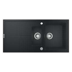 GROHE K400 Inset Mount One and Half Bowl, Quartz Composite Kitchen Sink For 600mm Cabinet in Stainless Steel Black - Front View