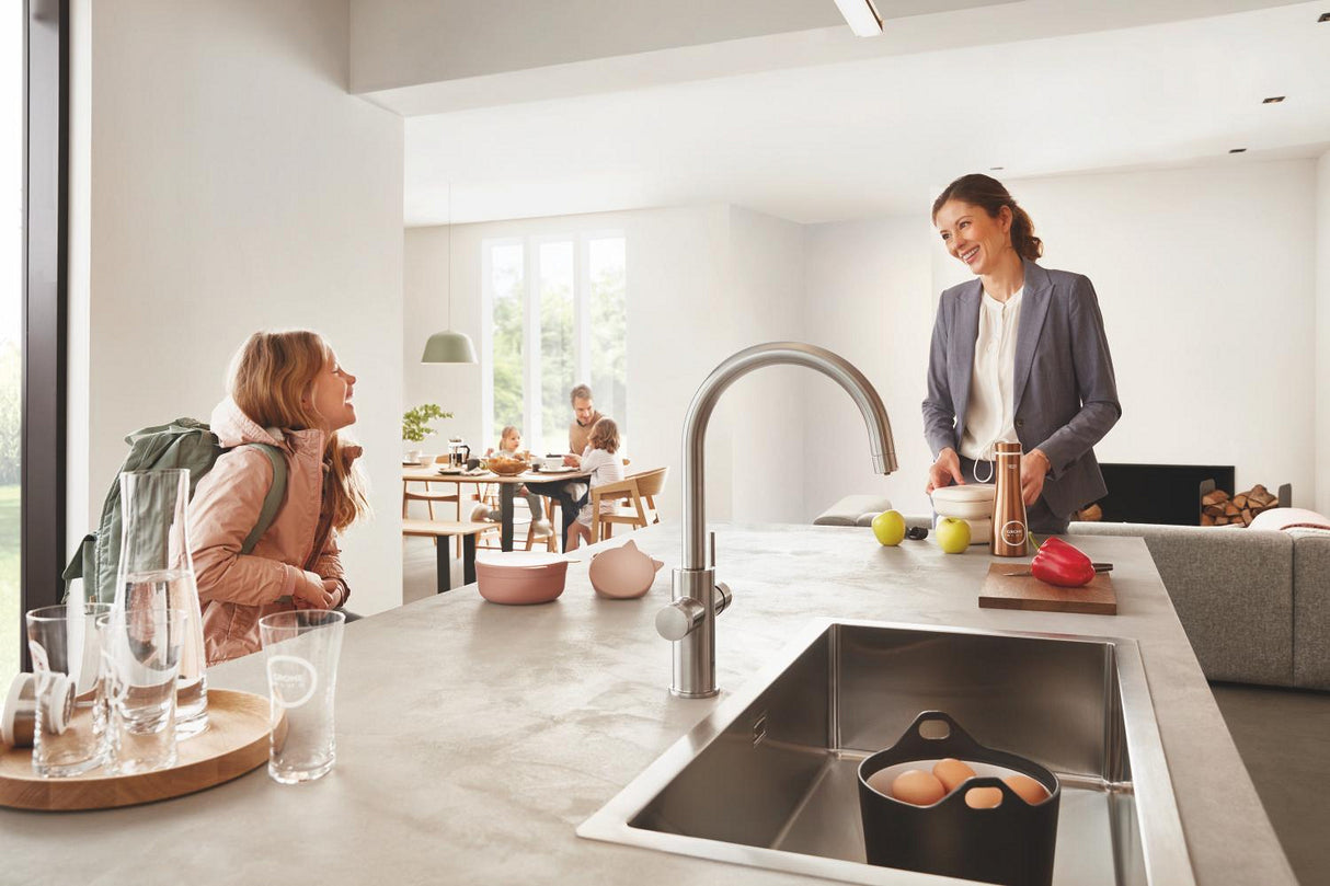 Grohe K700 90-S 1.0 Bowl Undermount & Inset Kitchen Sink in Stainless Steel Finish with Grohe Whisper Insulation & Angular Diamond Base