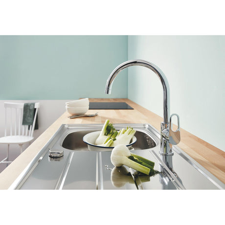 Grohe Bauflow C-Spout Mixer Tap  With Single Lever In Polished Chrome 57761230 Lifestyle 