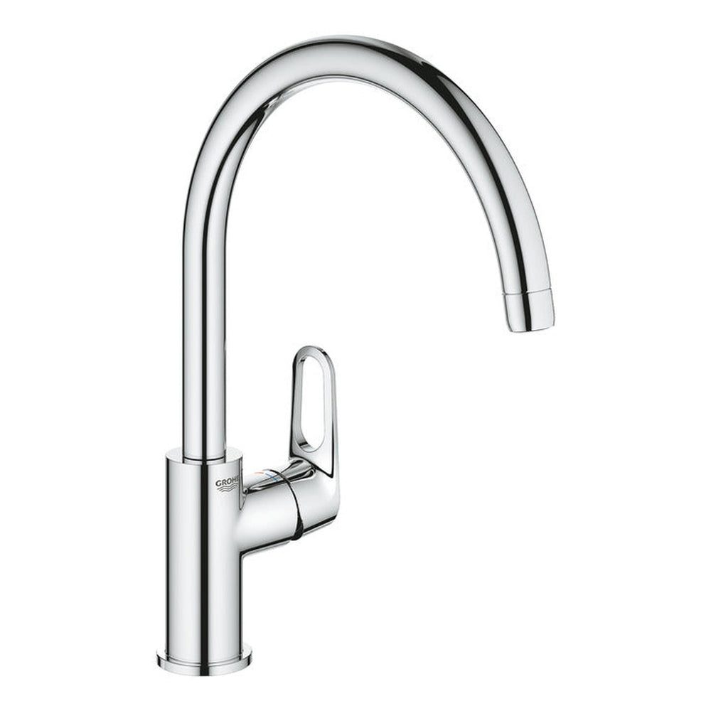 Grohe Bauflow C-Spout Mixer Tap with Single Lever in Polished Chrome Right View