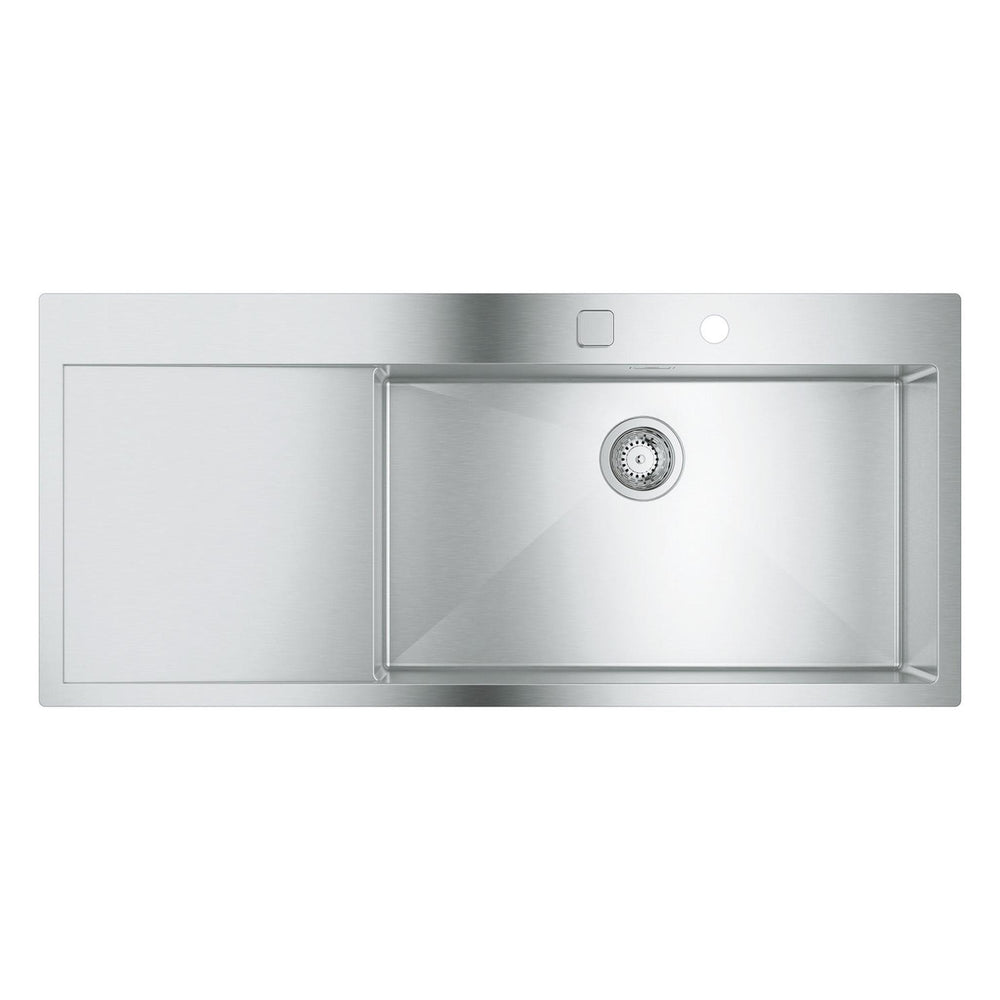 Grohe K1000 Flush Mount, Inset Mount Single Bowl Kitchen Sink For 800mm Cabinet in Stainless Steel Satin Left Front View