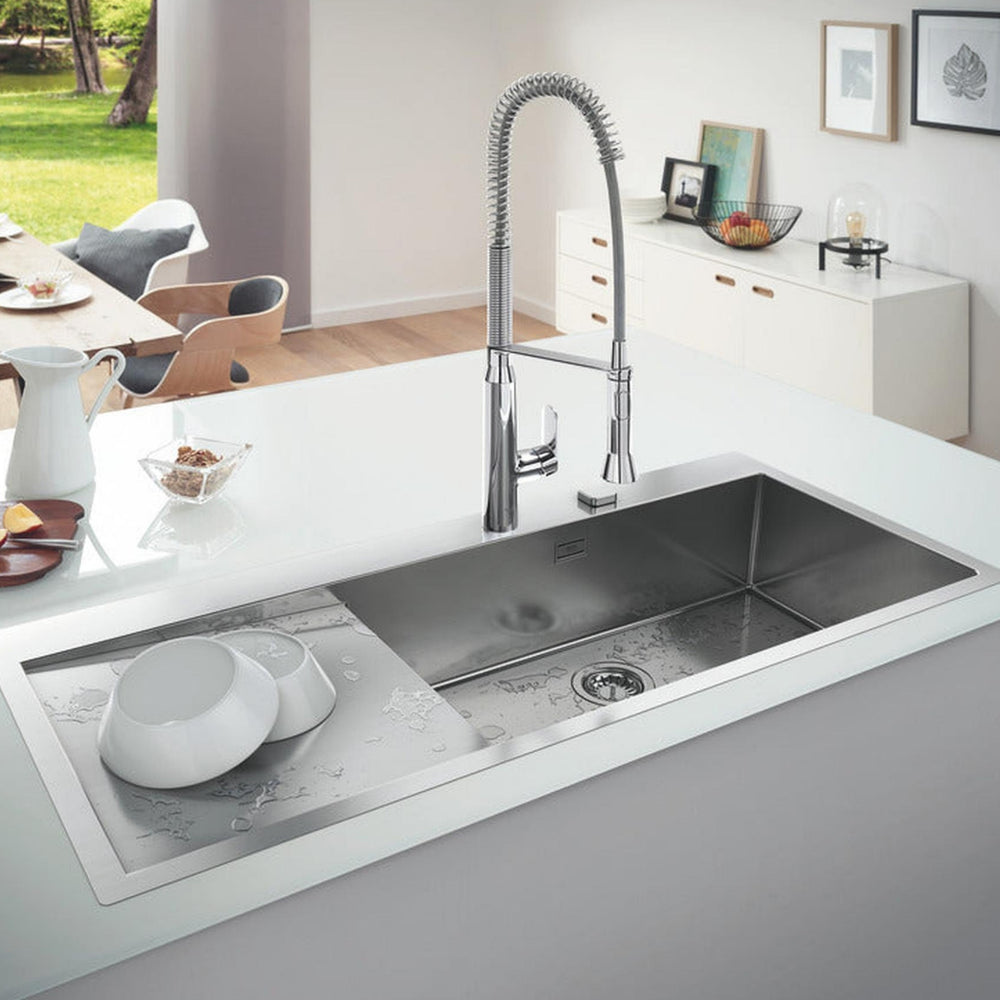Grohe K1000 Flush Mount, Inset Mount Single Bowl Kitchen Sink For 800mm Cabinet in Stainless Steel Satin Left Life Style