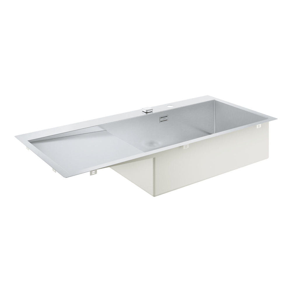 Grohe K1000 Flush Mount, Inset Mount Single Bowl Kitchen Sink For 800mm Cabinet in Stainless Steel Satin Left Side View