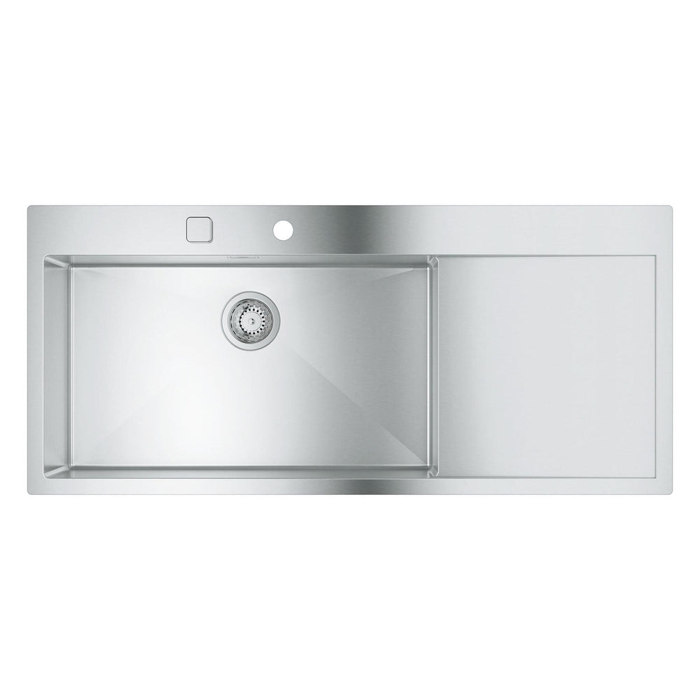Grohe K1000 Flush Mount, Inset Mount Single Bowl Kitchen Sink For 800mm Cabinet in Stainless Steel Satin Right Front View