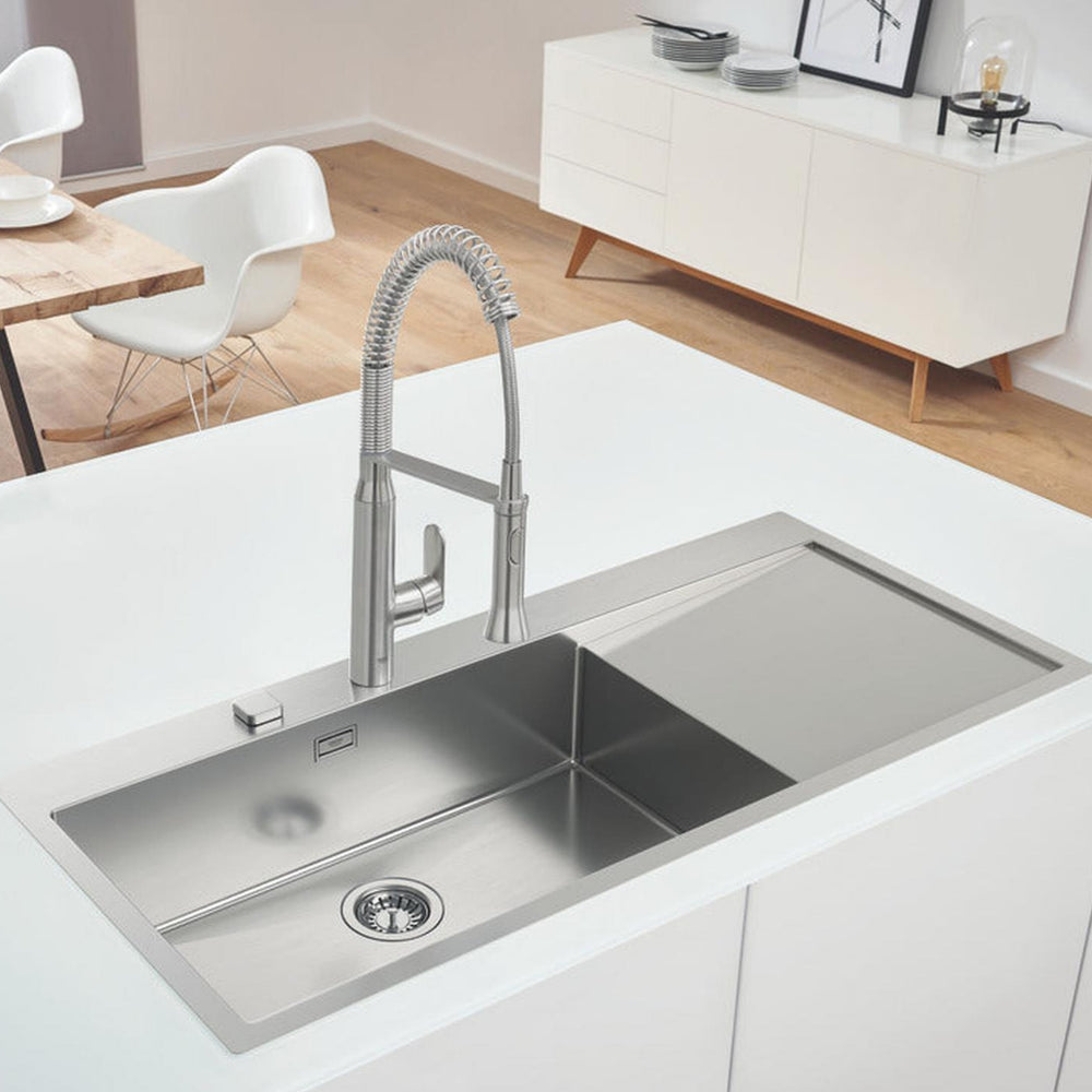 Grohe K1000 Flush Mount, Inset Mount Single Bowl Kitchen Sink For 800mm Cabinet in Stainless Steel Satin Right  Life Style