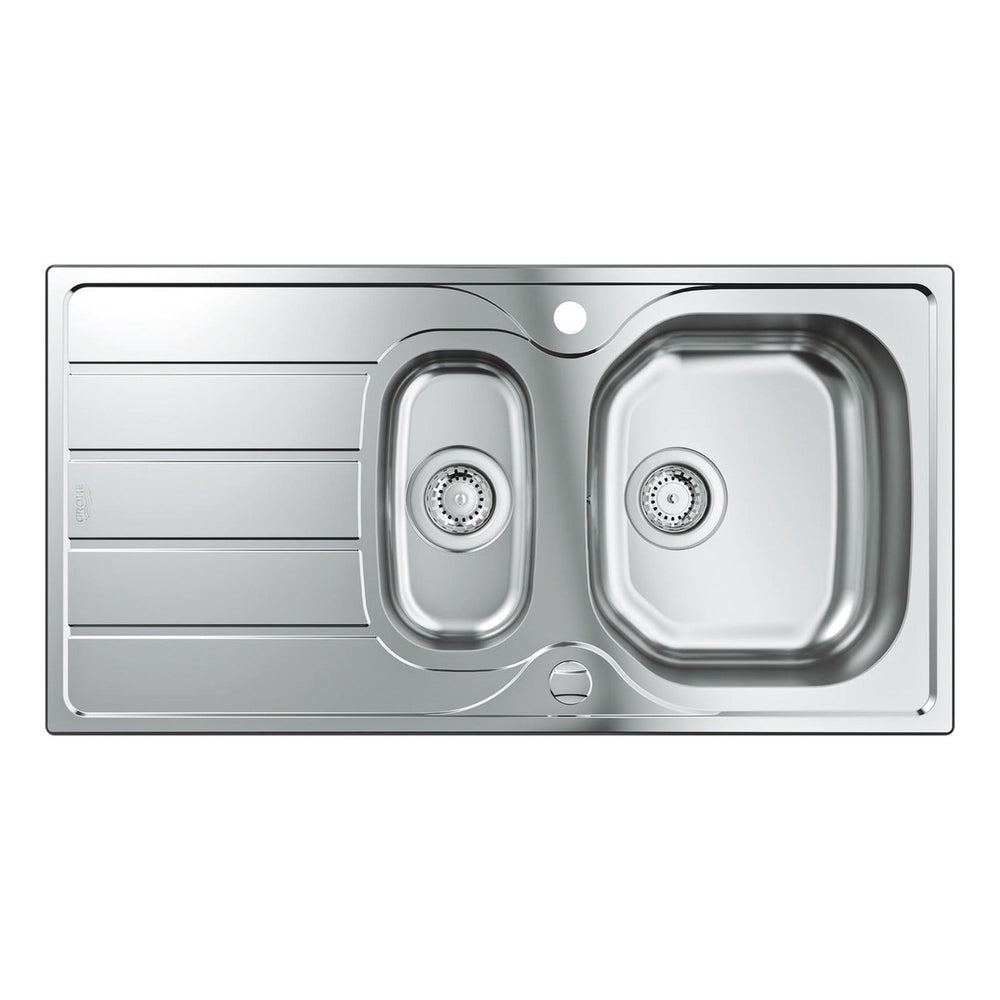 Grohe K200 Inset Mount One and Half Bowl Kitchen Sink For 600mm Cabinet in Stainless Steel Satin - Front View