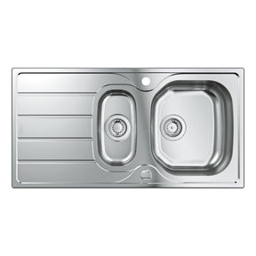 Grohe K200 Inset Mount One and Half Bowl Kitchen Sink For 600mm Cabinet in Stainless Steel Satin - Front View