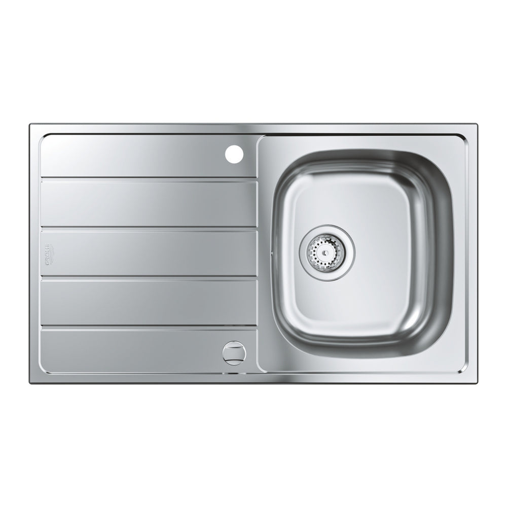 Grohe K200 Inset Mount Single Bowl with Drainer Kitchen Sink for 450mm Cabinet in Stainless Steel Satin - Front View Right