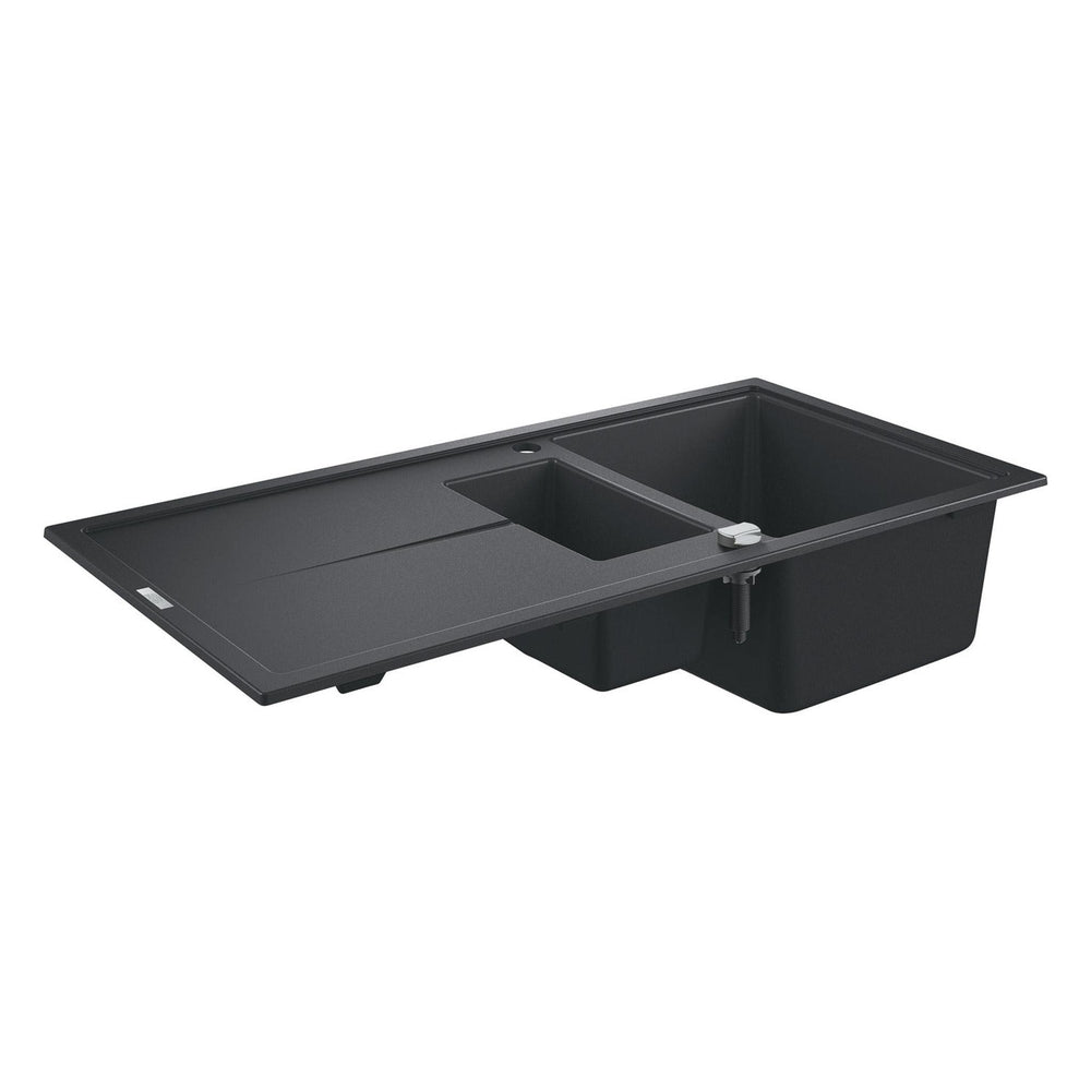Grohe K400 Inset Mount  One and Half Bowl, Quartz Composite Kitchen Sink For 600mm Cabinet in Stainless Steel Black - Side View