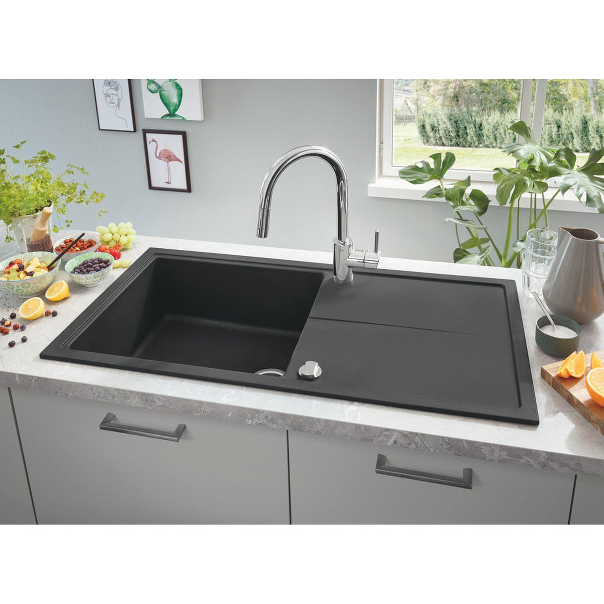 Grohe K400 Inset mount Single Bowl Kitchen Sink For 600 mm Cabinet In Stainless Steel Black 57041460 Lifestyle