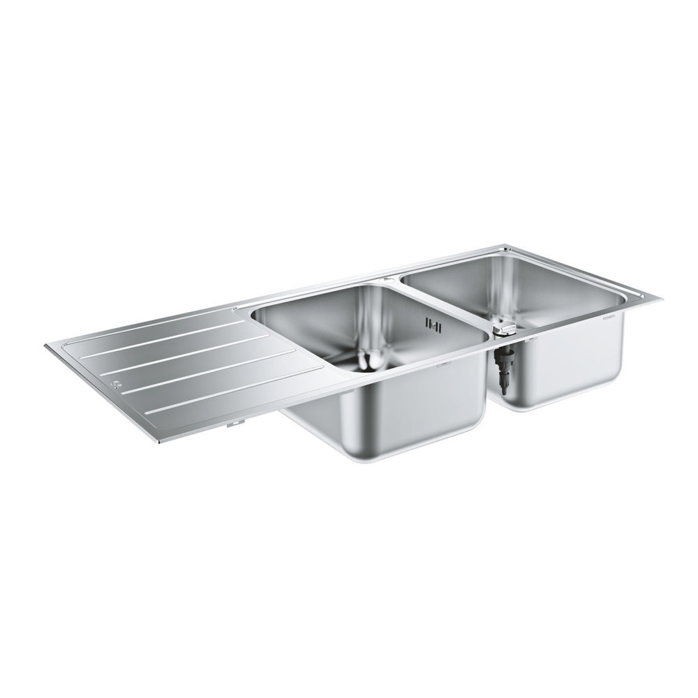 Grohe K500 Inset Mount Single Bowl Kitchen Sink for 800mm Cabinet in Stainless Steel Satin Side View