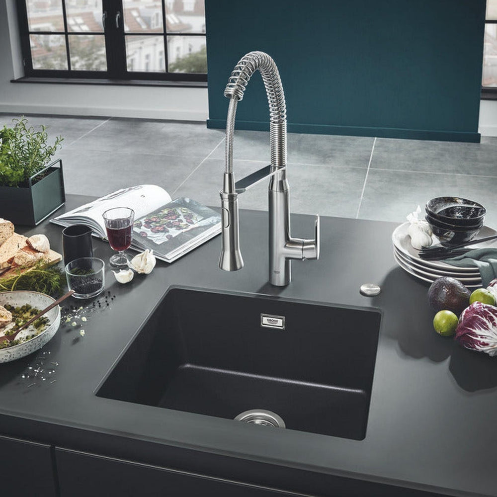 Grohe K700 Undermount Inset Mount Single Bowl Kitchen Sink for 600mm Cabinet in Stainless Steel Black - Lifestyle