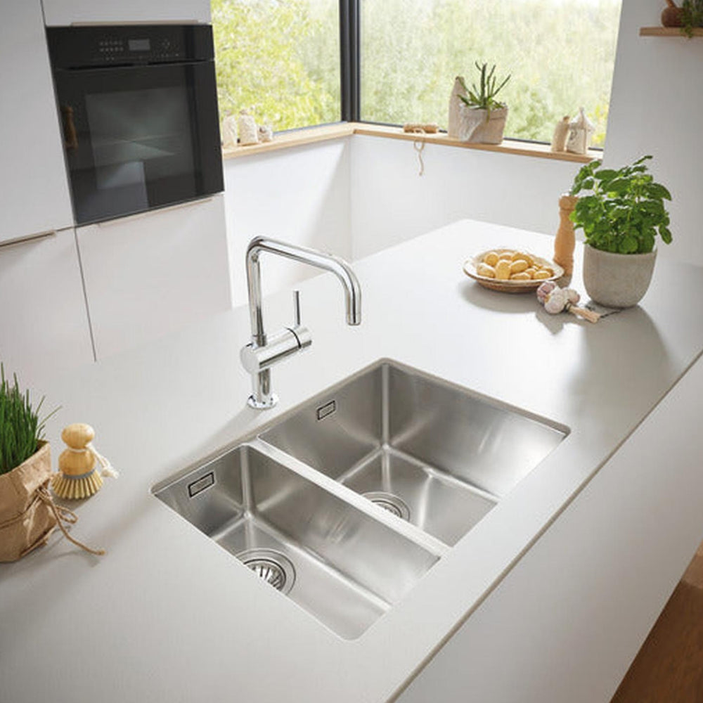Grohe K700 Undermount One and Half  Bowl Kitchen Sink for 800mm Cabinet in Stainless Steel Satin - Side View