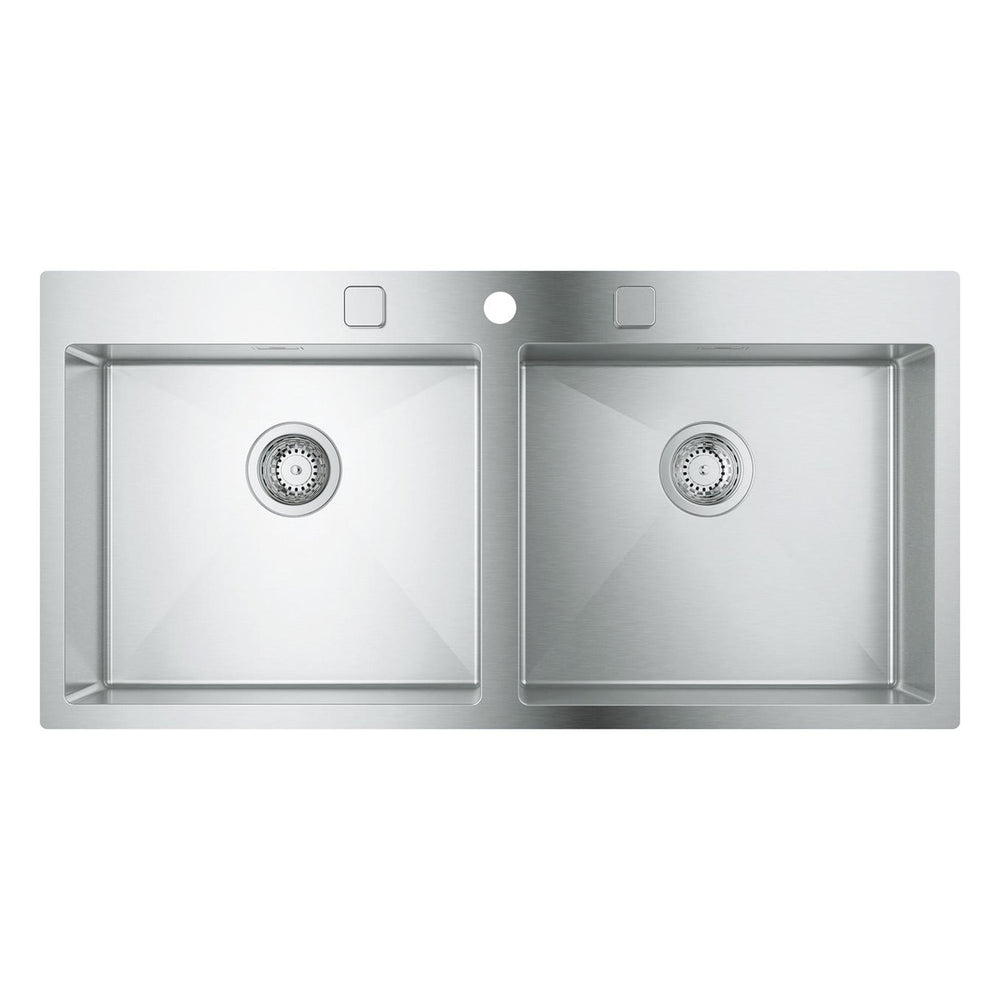 Grohe K800  Flush Mount Inset mount Double Bowl Kitchen Sink for 1,200mm Cabinet In Stainless Steel Satin - Front View