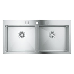 Grohe K800  Flush Mount Inset mount Double Bowl Kitchen Sink for 1,200mm Cabinet In Stainless Steel Satin - Front View