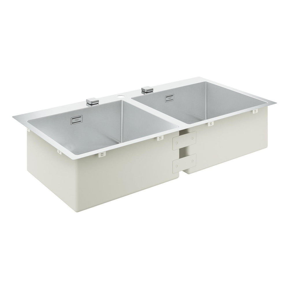 Grohe K800  Flush Mount Inset mount Double Bowl Kitchen Sink for 1,200mm Cabinet In Stainless Steel Satin - Side View
