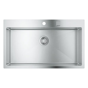 Grohe K800 Flush Mount Single Bowl Kitchen Sink for 900mm Cabinet In Stainless Steel Satin - Front View